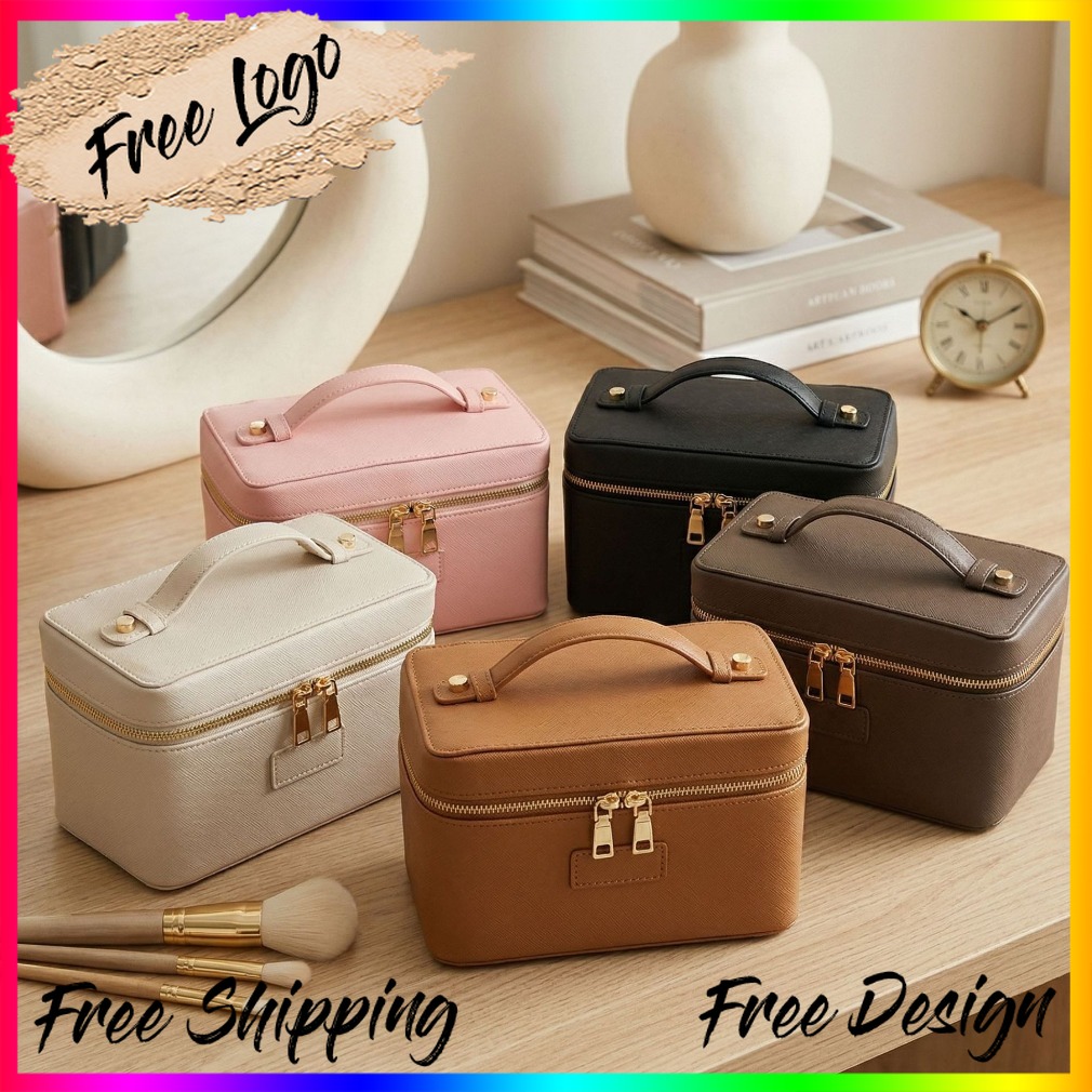 Luxury Bags For Travel - Lüks Devekuşu Desenli Deri Makyaj Çantası